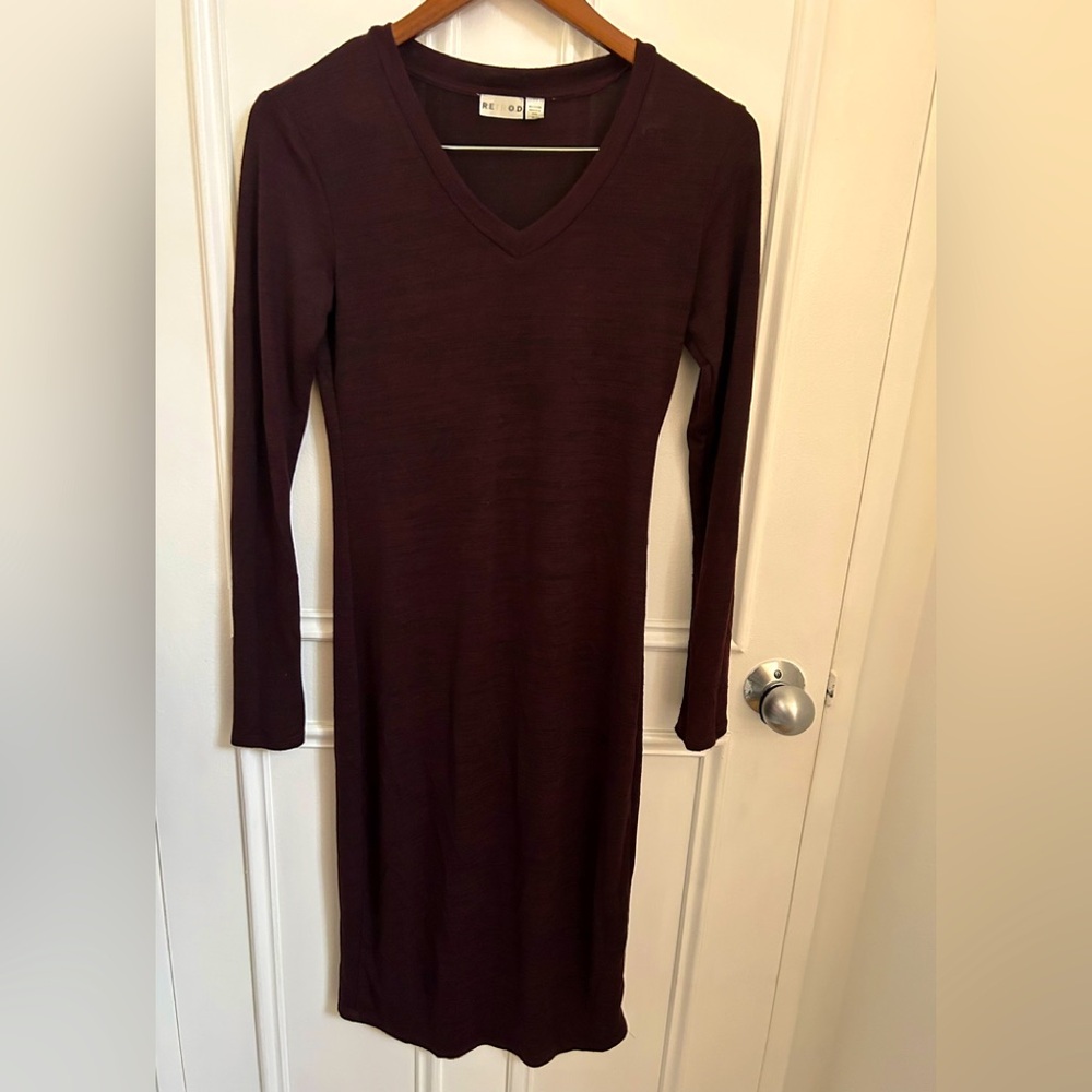 Burgundy color, skin tight but stretchy. New midi dress